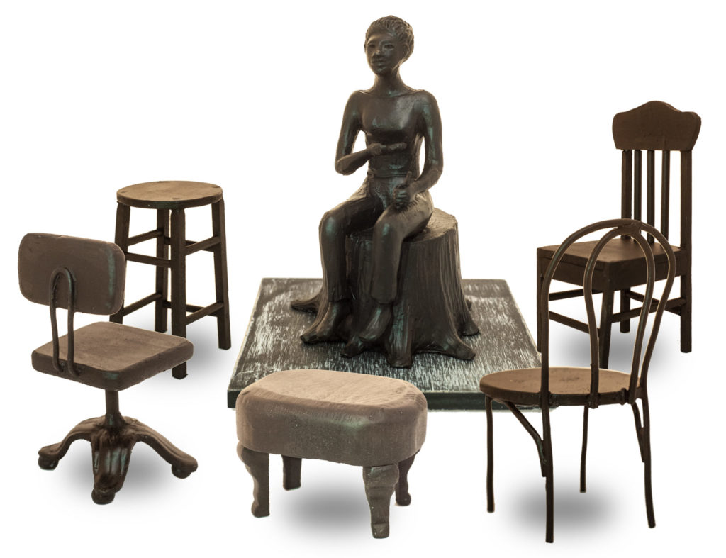 Maquette of the sculpture, To Sit Awhile, by Alison Saar.