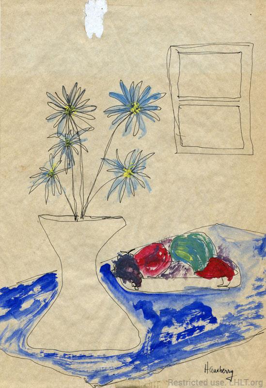 Drawing of flowers by Lorraine Hansberry while a college student between 1948 and 1950. 