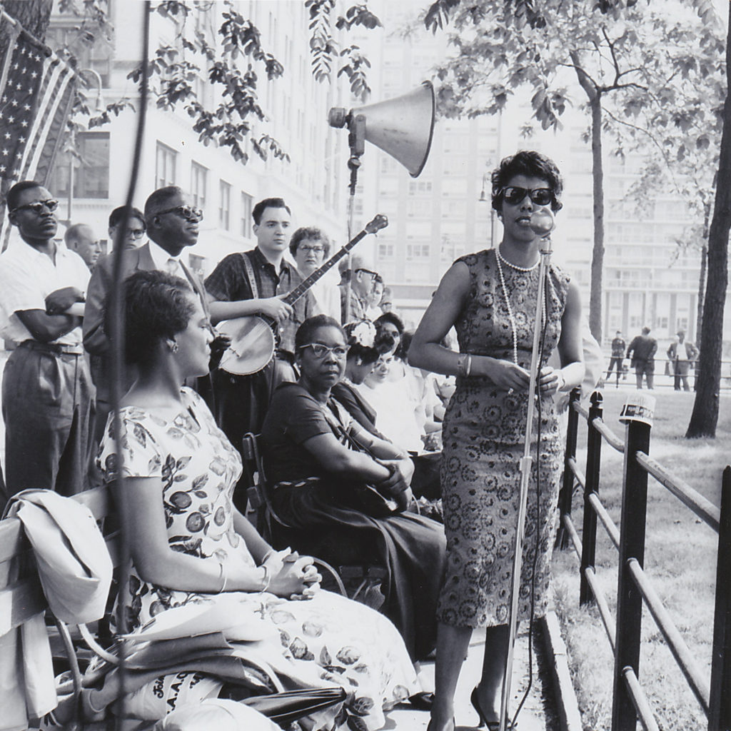 Image: Lorraine Hansberry speaking at Washington Square Park rally, June 13, 1959. Image: Lorraine Hansberry speaking at Washington Square Park rally, June 13, 1959.