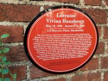 Hisorical marker at Hansberry residence, 112 Waverly Place in Greenwich Village, New York City.