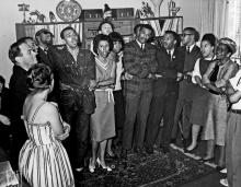 Lorraine Hansberry during “impromptu song-session” at a SNCC fundraiser.